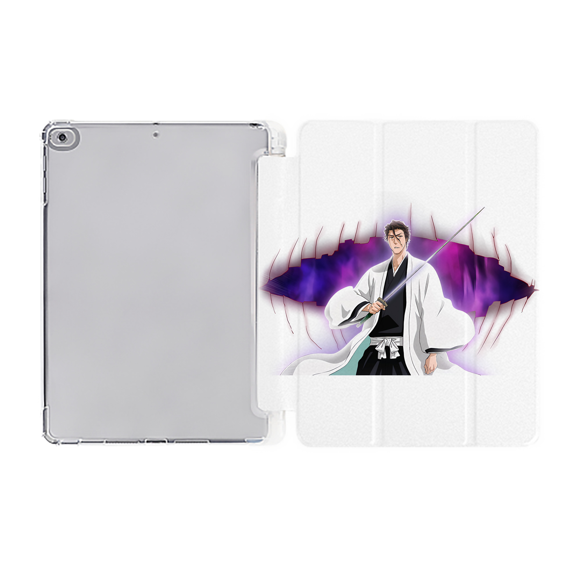 （画像用） ブリーチ 藍染 惣右介（あいぜん そうすけ） BLEACH Aizen Sousuke IPad ケース ペン収納付き 三つ折りスタンド PUレザー×シリコン 対応機種9.5/10.5/10.9インチ